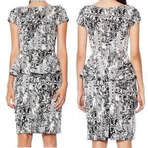 Alexia Admor Snake Print Black & White Knee Length Peplum Size Large Dress
